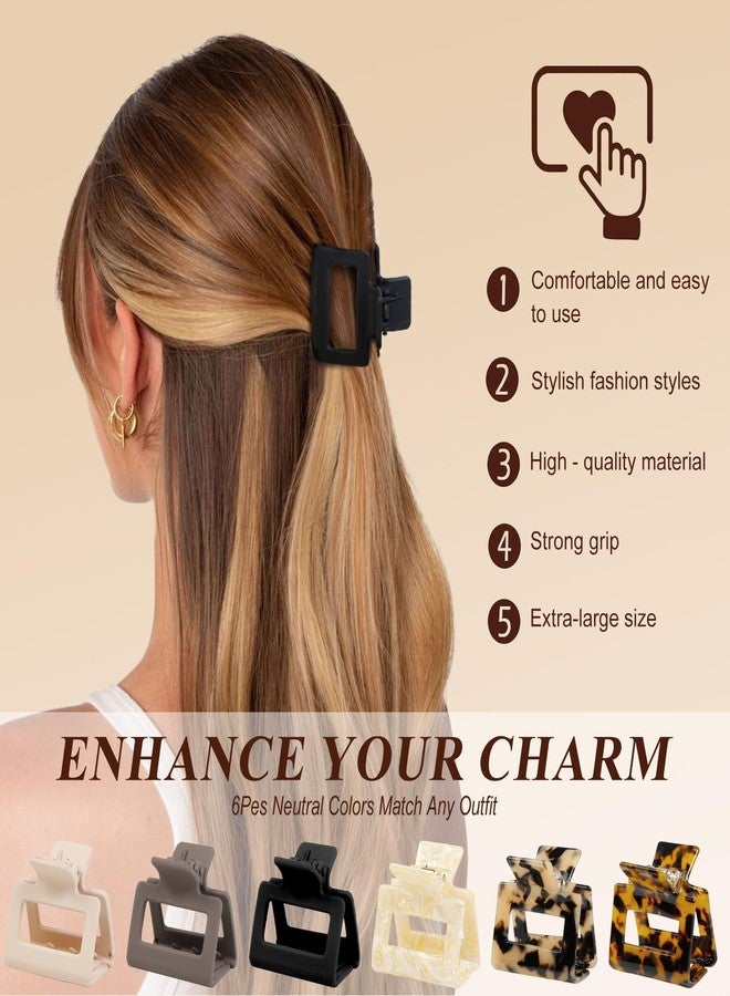 AIBFRID Medium Hair Clips for Women Girls, 2 Inch Matte Rectangle Small Claw Clip Tortoise Shell Hair Claw Clips for Thin/Thick Hair,Nonslip Leopard Print Hair Jaw Clips 6 Pcs - Image 4